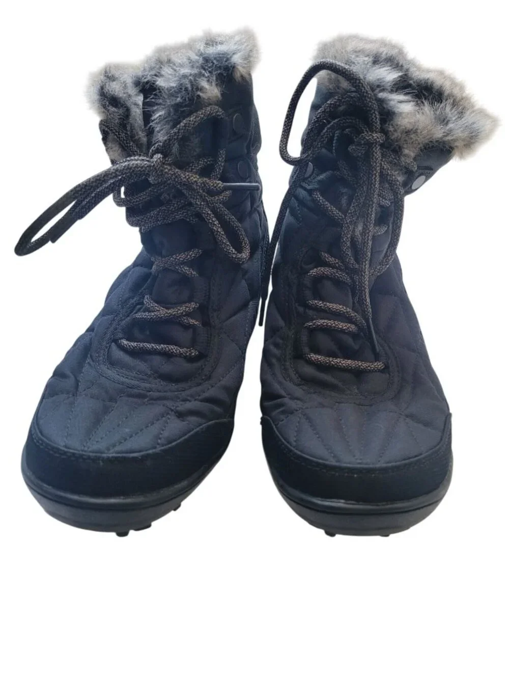 Columbia Women's Minx Shorty boots,  a black quilted design Faux Fur Trim Sz 9.5